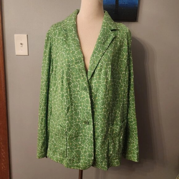 TALBOTS Blazer Jacket Green White Yellow Cotton Stretch - Picture 1 of 10